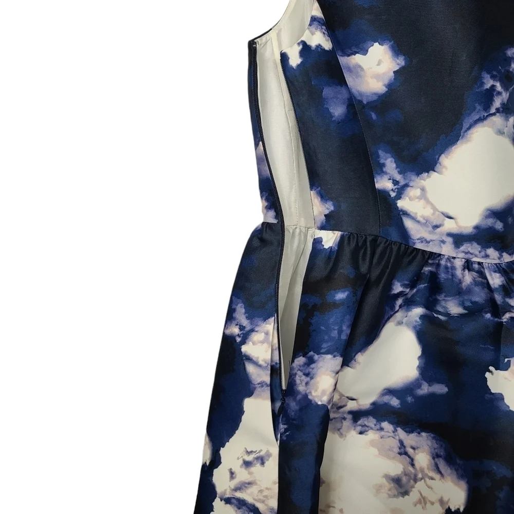 Kate Spade Joss Dusk Cloud Front Zip Sleeveless Blue White Dress 00